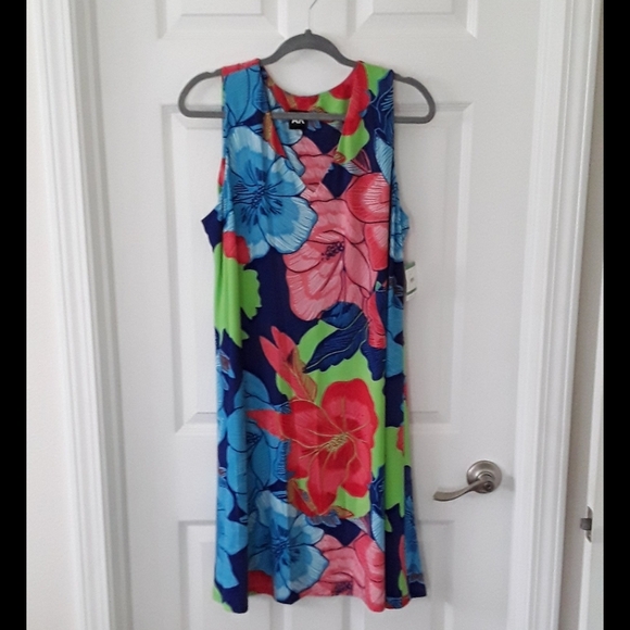 Anne Klein Floral Midi Dress - Blue, Pink, Green - Picture 1 of 4